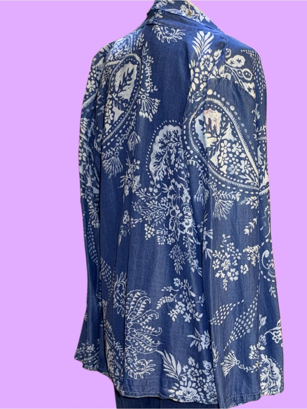 Vibrant Indigo Blue Paisley Wrap Tunic w/ Pockets, by Laurie Felt